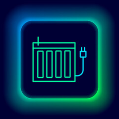 Obraz premium Glowing neon line Heating radiator icon isolated on black background. Colorful outline concept. Vector