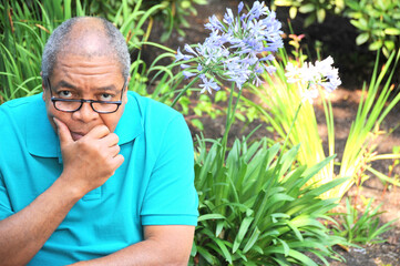 African american male senior expressions outdoors.