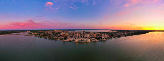 Aerial panoramic view of Madison, WI. 