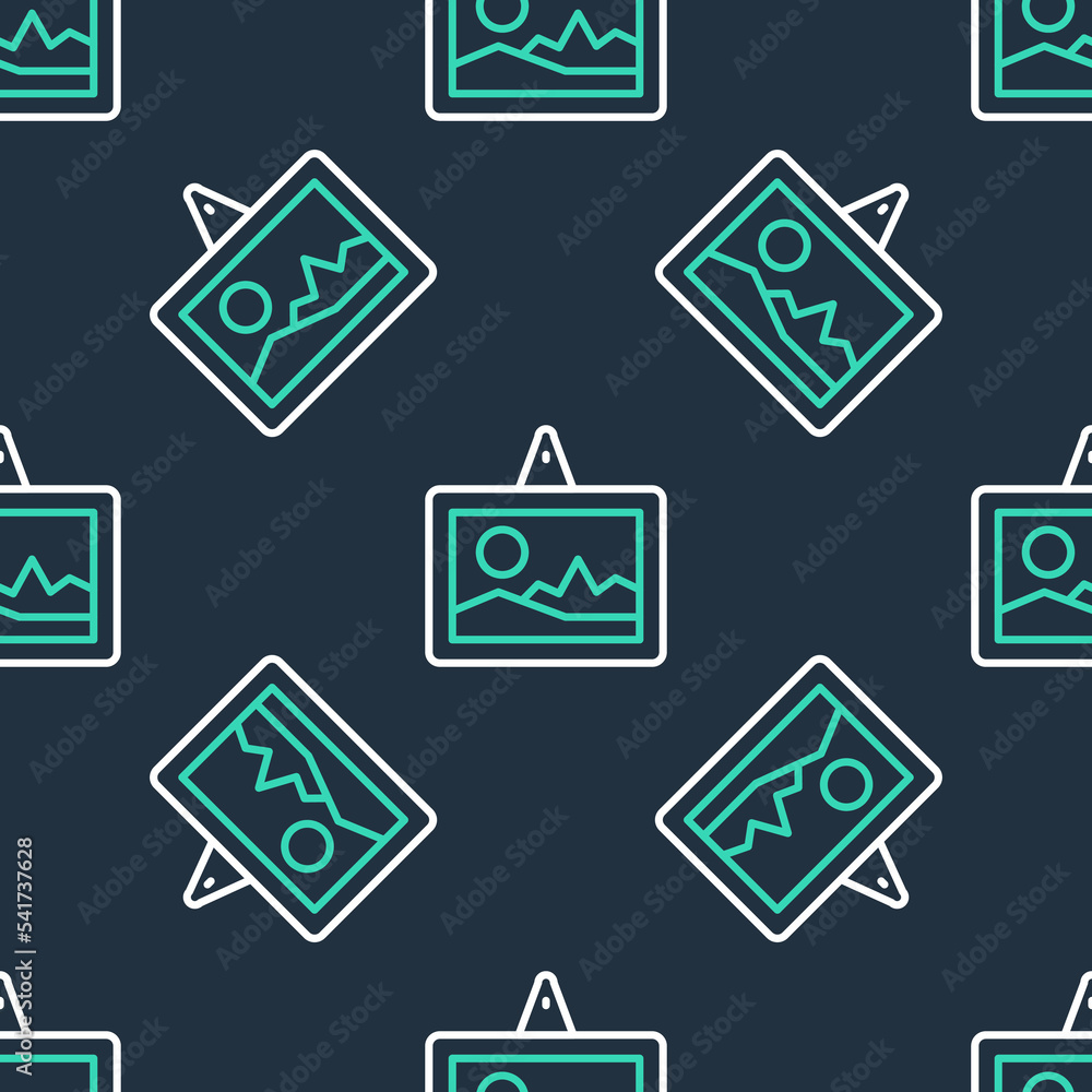 Poster line picture icon isolated seamless pattern on black background. vector