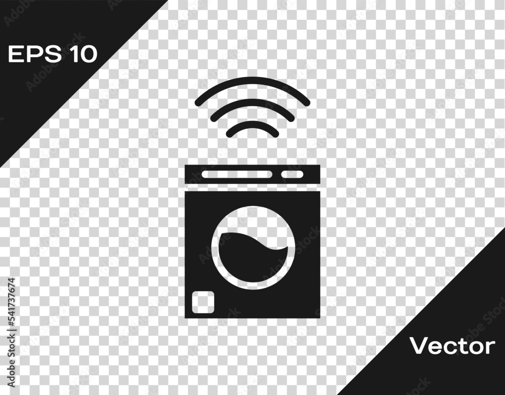Poster black smart washer system icon isolated on transparent background. washing machine icon. internet of
