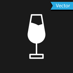 White Wine glass icon isolated on black background. Wineglass sign. Vector