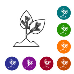 Black line Plant icon isolated on white background. Seed and seedling. Leaves sign. Leaf nature. Set icons in color circle buttons. Vector