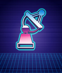 Retro style Satellite dish icon isolated futuristic landscape background. Radio antenna, astronomy and space research. 80s fashion party. Vector