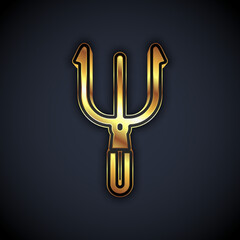 Gold Neptune Trident icon isolated on black background. Vector