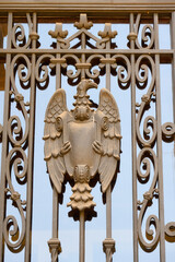 Colonial metallic eagle in a window grille, Valencia, Spain