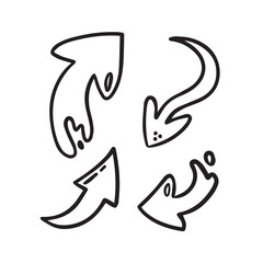 Obraz premium Set of vector thick bold contour outline arrows. Cartoon liquid arrows for comics in doodle cartoon style.