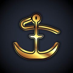 Gold Anchor icon isolated on black background. Vector