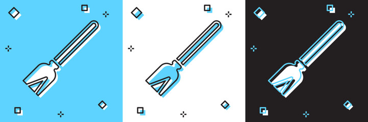 Set Handle broom icon isolated on blue and white, black background. Cleaning service concept. Vector