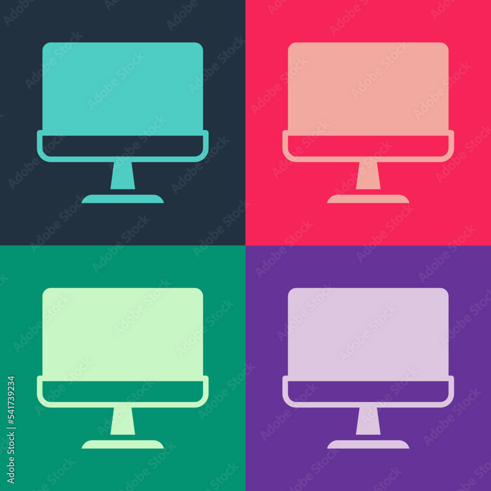 Poster pop art computer monitor screen icon isolated on color background. electronic device. front view. ve
