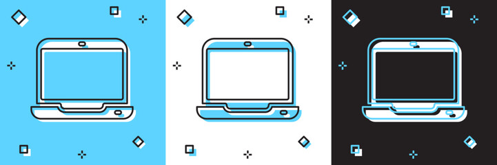 Set Laptop icon isolated on blue and white, black background. Computer notebook with empty screen sign. Vector