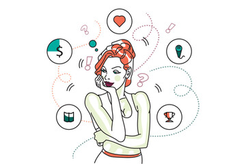 The young woman is confusedly worried about her future plans