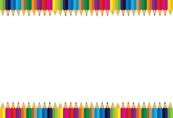 Colorful pencils Frame border on White Background, Crayons colorful , vector illustration.