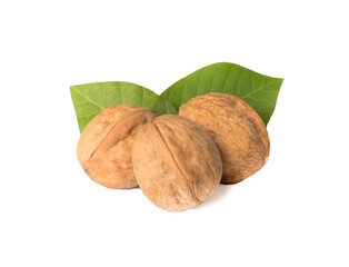 Walnuts with leaves isolated on white