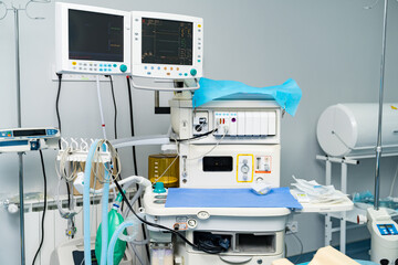 Modern surgery equipment. Computer operating hospital room.