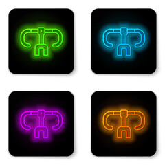 Obraz premium Glowing neon line Bicycle handlebar icon isolated on white background. Black square button. Vector