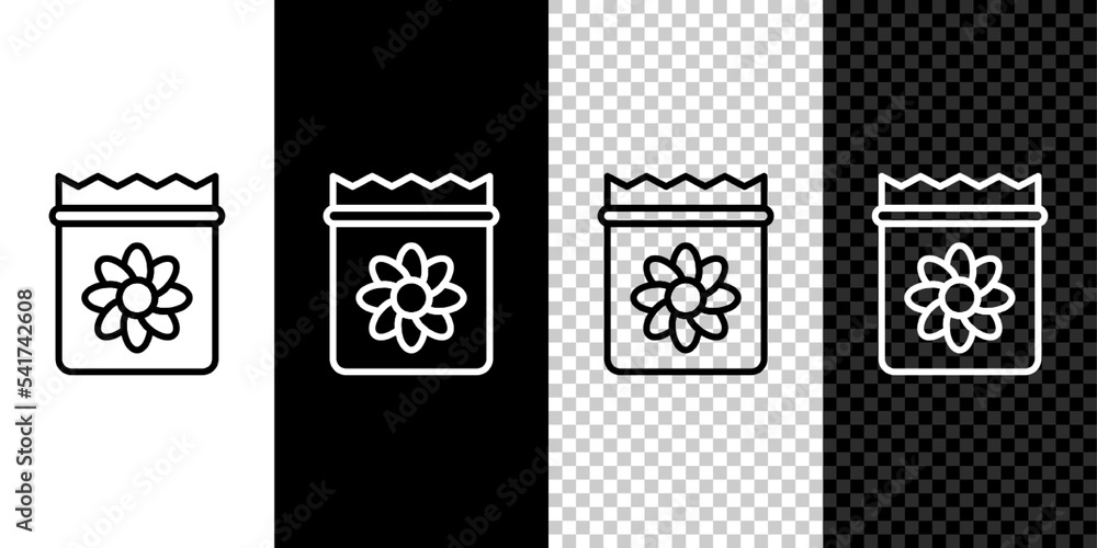 Sticker Set line Pack full of seeds of a specific plant icon isolated on black and white, transparent background. Vector