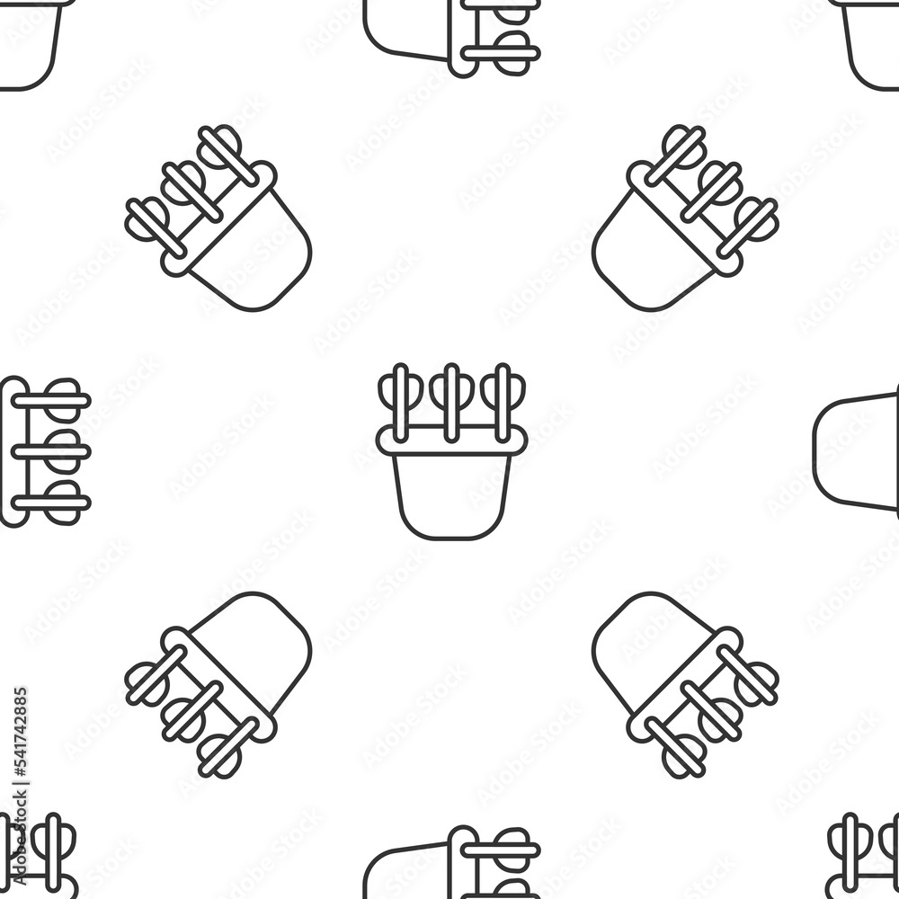 Poster grey line quiver with arrows icon isolated seamless pattern on white background. vector