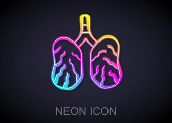 Glowing neon line Disease lungs icon isolated on black background. Vector
