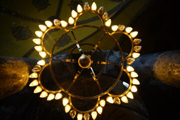 An old chandelier inside an old building, chandelier in the church