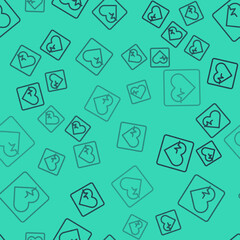 Black line Heart rate icon isolated seamless pattern on green background. Heartbeat sign. Heart pulse icon. Cardiogram icon. Vector