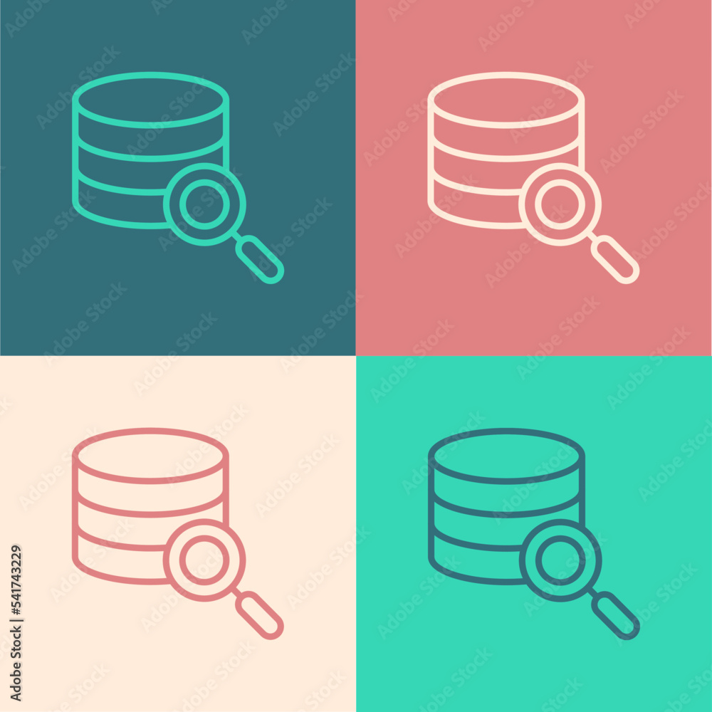 Poster pop art line server, data, web hosting icon isolated on color background. vector