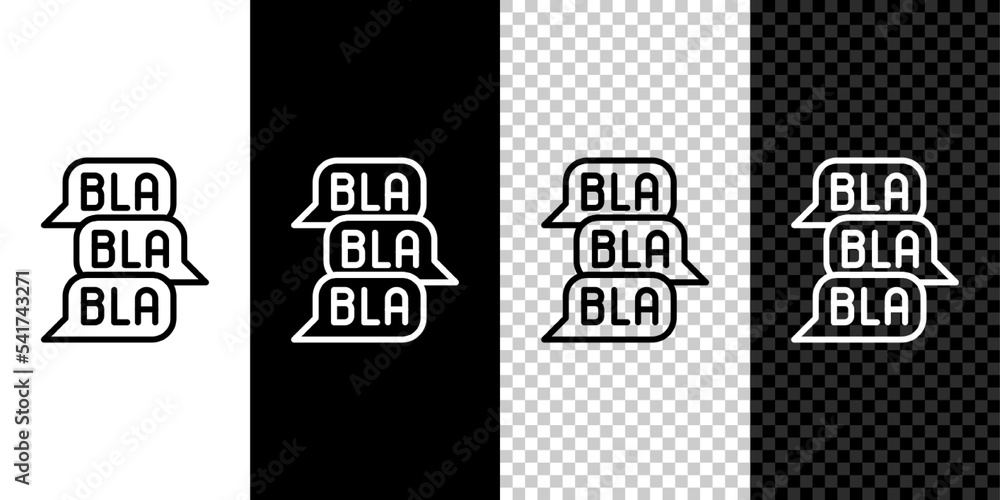 Poster set line speech bubble chat icon isolated on black and white, transparent background. message icon. 