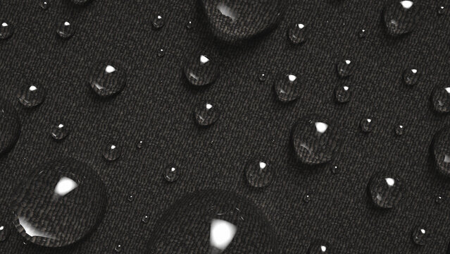 Drops of water on waterproof fabric. Full frame. Extremely Close