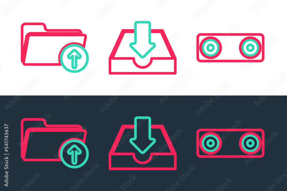 Poster set line bluetooth connected, upload file and shit icon. vector