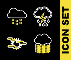 Set line Cloud with rain and lightning, Fog sun and snow icon. Vector