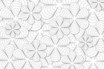 abstract linear background with flowers, black and white doodle