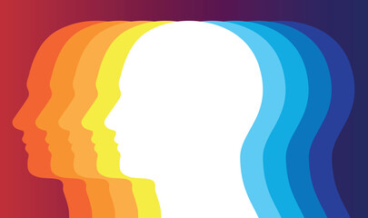 Head silhouette with warm and cold colors background, psychology and medicine concept, vector design, head profile