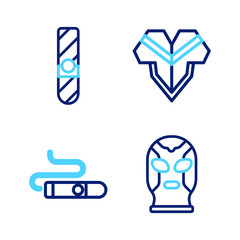 Set line Mexican wrestler, Cigar, Poncho and icon. Vector