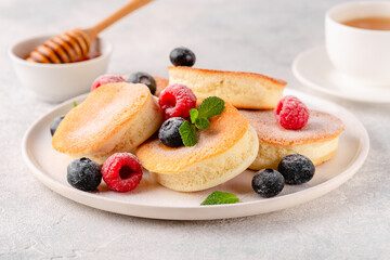 Japanese soft pancakes with berries