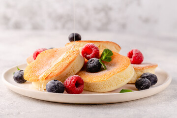 Japanese soft pancakes with berries