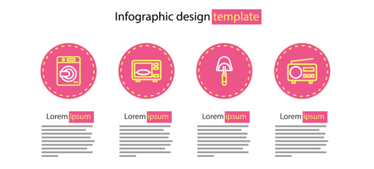 Set line Spatula, Radio, Microwave oven and Washer icon. Vector