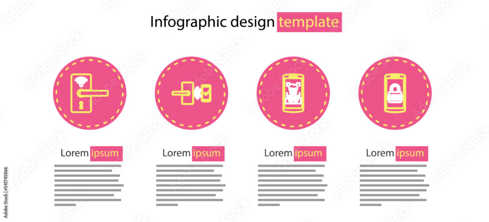 Poster set line mobile and face recognition, password, digital door lock with wireless and icon. vector