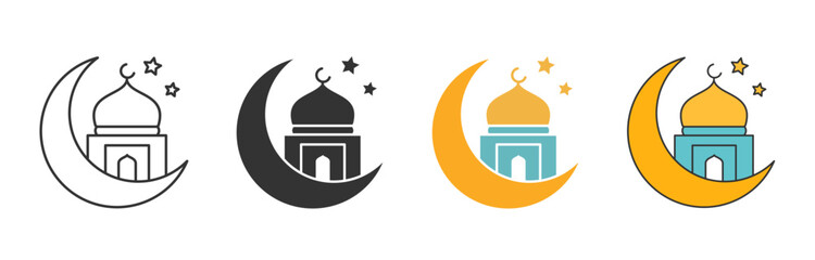 Islamic mosque icon in crescent moon showing Ramadan holiday.