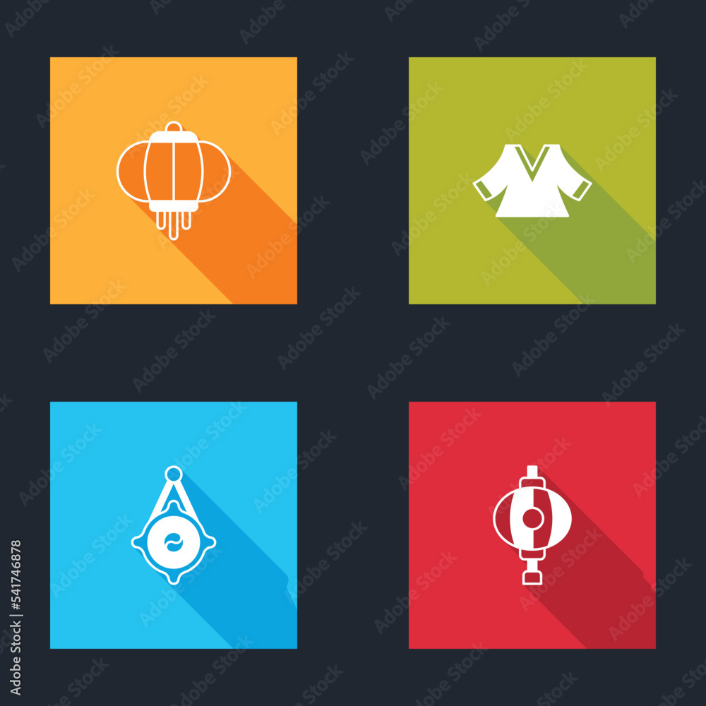 Wall mural set korean lantern, kimono, and icon. vector