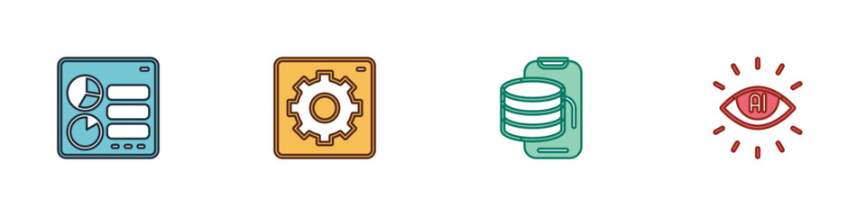 Set Computer api interface, Cloud technology data transfer and Artificial intelligence AI icon. Vector