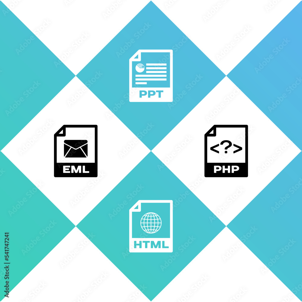 Poster set eml file document, html, ppt and php icon. vector