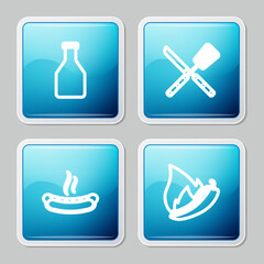 Set line Ketchup bottle, Crossed knife and spatula, Hotdog sandwich and chili pepper pod icon. Vector