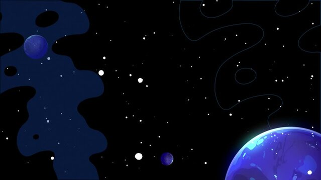This stock motion graphics video shows a “Space Mission” superhero comic text on a cool space background.   
