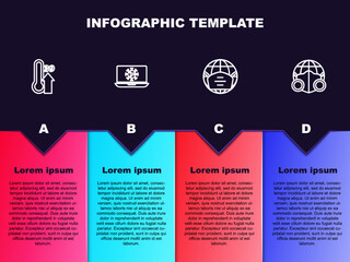 Set line High human body temperature, Virus statistics on laptop, Earth with medical mask and . Business infographic template. Vector