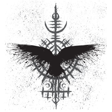 Scandinavian viking brush raven symbol