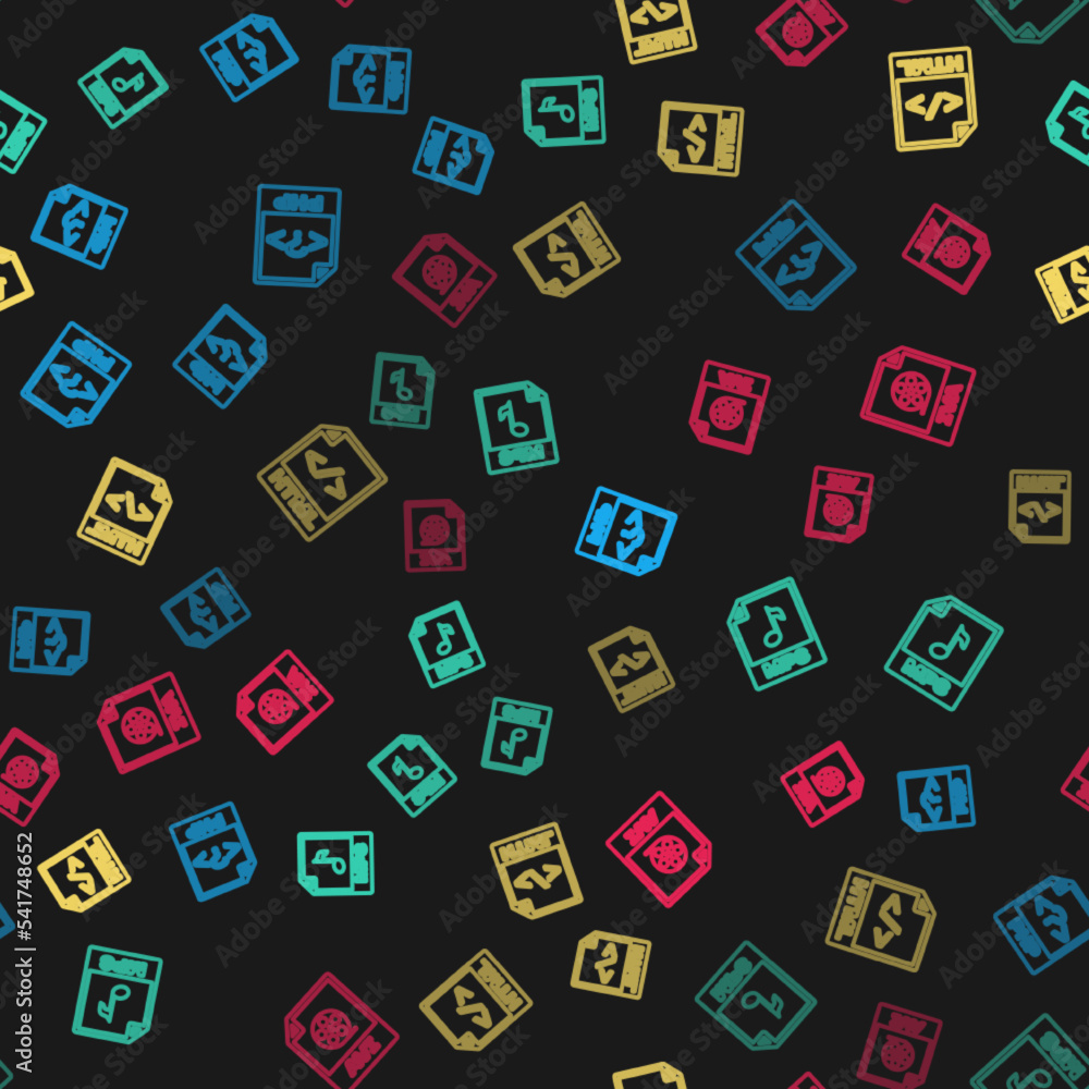 Fototapete set line php file document, mp3, html and avi on seamless pattern. vector