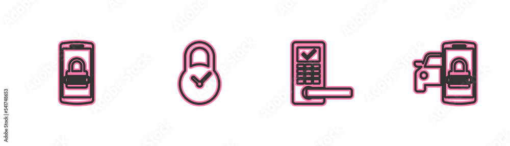 Poster set line mobile and password, digital door lock with wireless, padlock clock and smart car security 