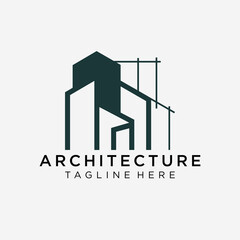 Construction logo in line art style, building, unique, Premium Vector