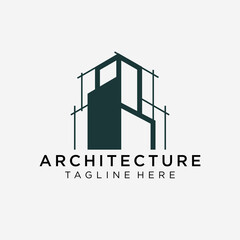 Construction logo in line art style, building, unique, Premium Vector
