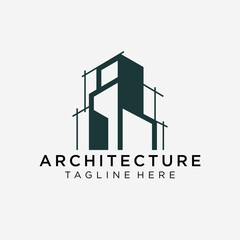 Construction logo in line art style, building, unique, Premium Vector
